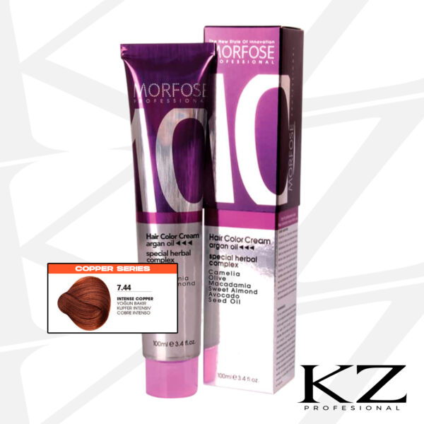 10 Hair Color Cream 100ml Intense Copper 7.44 - Tinte de Cabello Profesional - MORFOSE