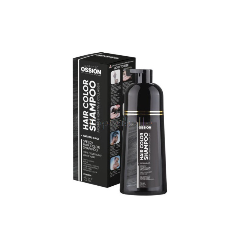 Champú Colorante NEGRO con Argán & Keratina 420 Ml - OSSION