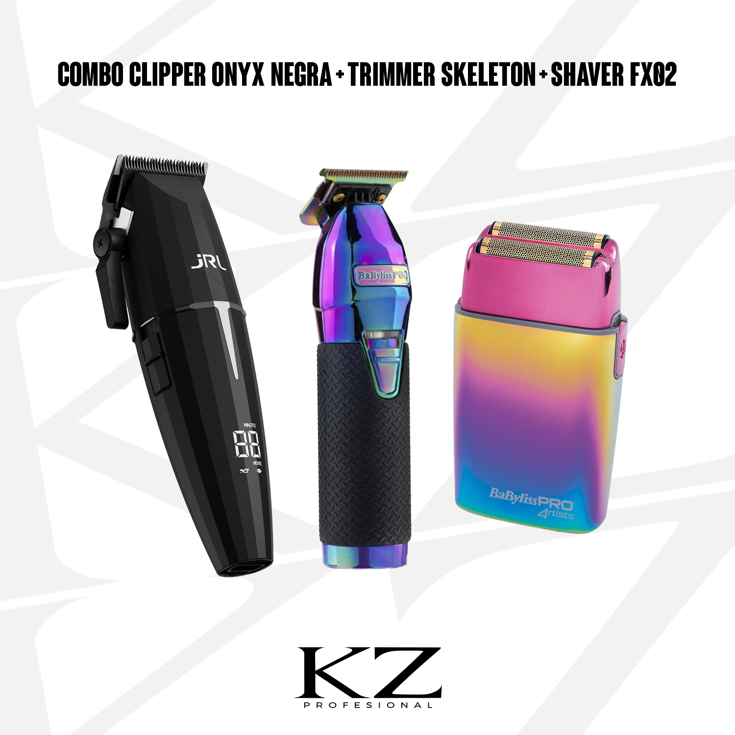 Combo 1 - JRL Onyx Clipper Negra + Skeleton Boost Trimmer + FX02 Shaver Babyliss