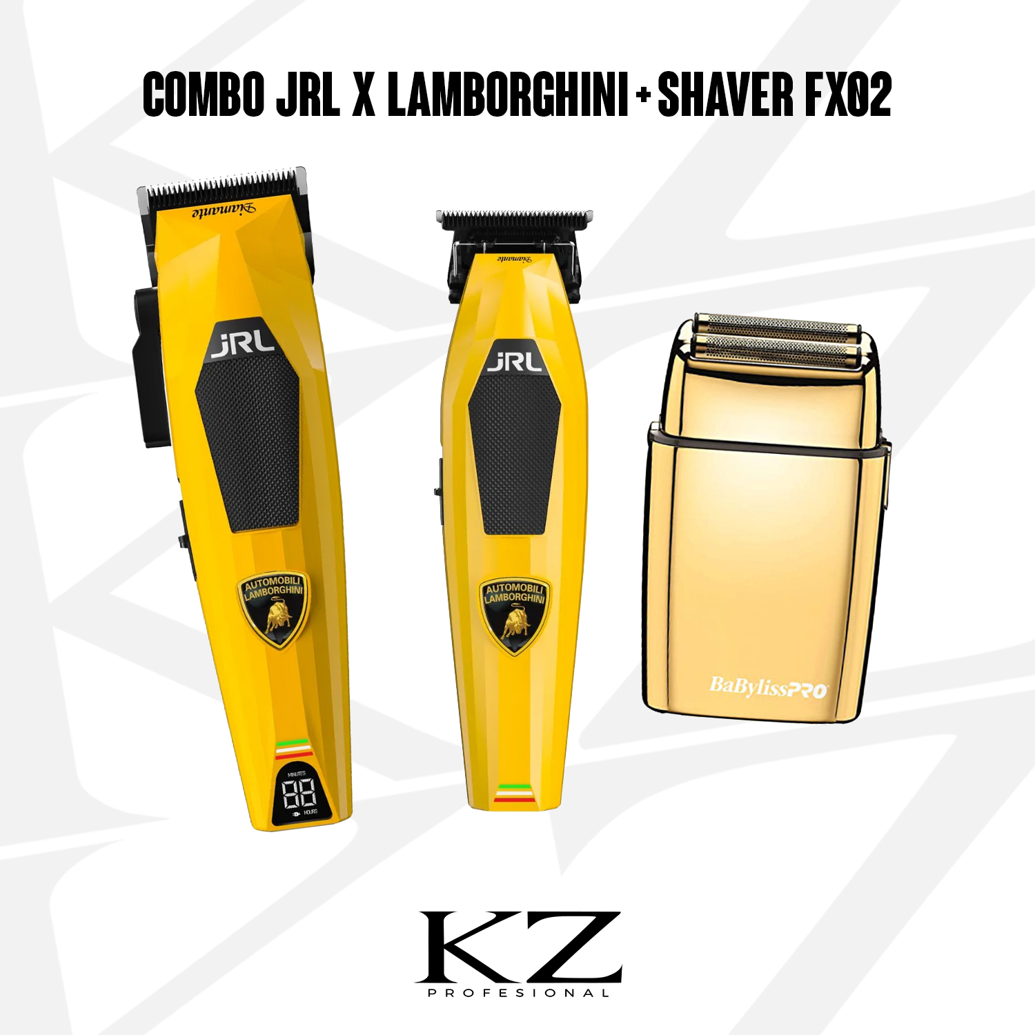 Combo 3 - JRL Lamborghini Clipper + Trimmer Amarilla + FX02 Shaver Babyliss